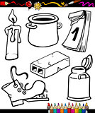 objects cartoon set for coloring book