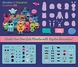 Vector Hipster Monster and Character Creation Kit