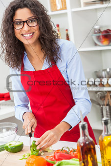 Woman Preparing Vegetables Salad Food in Kitchen