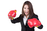 business woman Attractive Boxing glove suit isolated