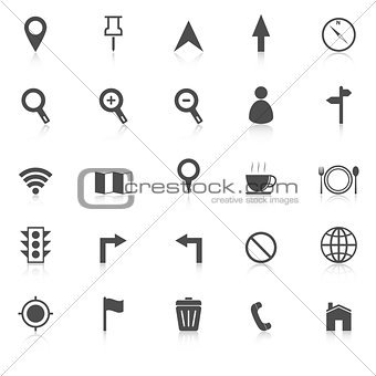 Map icons with reflect on white background