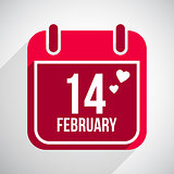 Valentines day flat calendar icon. 14 february