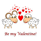 A sheep and a ram in love with text "Be my Valentine". Valentine