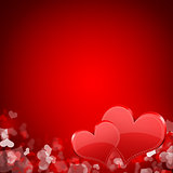 Two red hearts. Abstract background