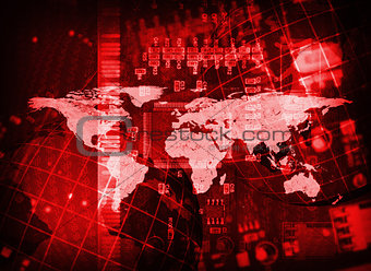 Abstract background: microcircuit and world map