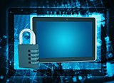 Tablet PC and code lock on abstract background
