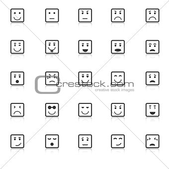 Square face icons with reflect on white background