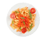 Fusilli pasta on a plate