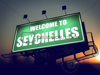 Billboard Welcome to Seychelles at Sunrise.