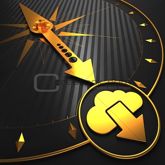 Golden Cloud Icon on Black Compass.