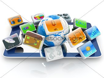 Touchscreen Smart Phone with Cloud of Media Application Icons 