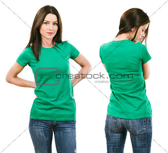 Brunette with blank green shirt