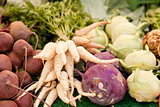 fresh root vegetable carrot potatoes onion beet on market 