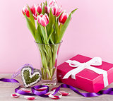 pink and white tulips present ribbon easter birthday