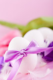 festive traditional easter egg decoration ribbon and tulips