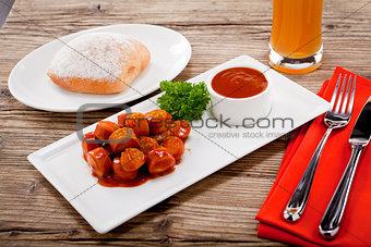 curry wurst spicy sausage with curry and ketchup