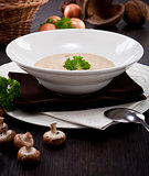 fresh chmapignon cream soup with parsley