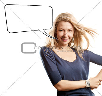 Woman Looking on Camera With Speech Bubble