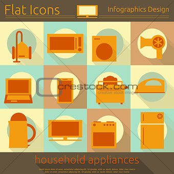 Flat Home Appliances Icons Set