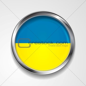 Vector button with stylish metallic frame. Ukrainian flag