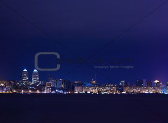 Night Skyline of Dnipropetrovsk over the river Dnipro, Ukraine