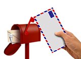 Hand Holding Envelope and Postal Box