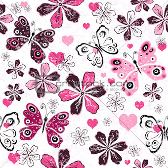 Grunge valentine seamless pattern