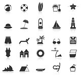 Beach icons with reflect on white background