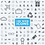 Set of 100 grey web, internet, office, computer, travel icon vectors with grid