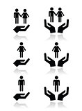 Man, woman and couples with hands icons set