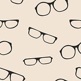 Hipster glasses seamless vector beige pattern or background.