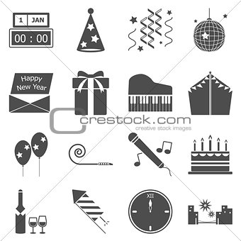 New year gray icons on white background