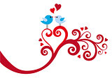 love birds with heart swirl, vector