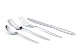Silverware or flatware set of fork, spoons and knife