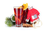Christmas mulled wine with fir tree and decor