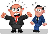Business Cartoon - Boss Man Shouting at Frightened Employee