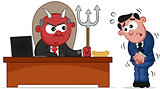 Business Cartoon - Devil Boss Man and Employee