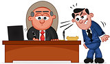 Business Cartoon - Boss Man Signing Papers with Employee