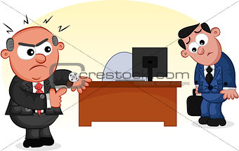Business Cartoon - Boss Man Angry at Late Employee