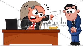 Business Cartoon - Boss Man Shouting at Employee