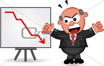 Business Cartoon - Cartoon Boss Man Angry at Chart