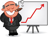 Business Cartoon - Cartoon Boss Man Satisfied with Chart