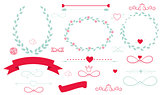 Set of Wedding Graphic Elements with Arrows, Hearts, Laurel,  Ri
