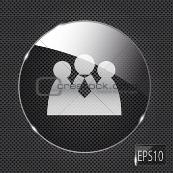 Glass social network button icon on metal background. Vector ill