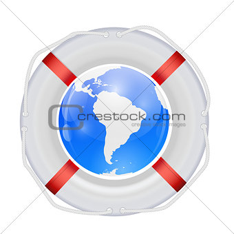 Globe in Lifebuoy. Vector Illustration.