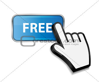 Mouse hand cursor on FREE button vector illustration