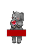 Romantic elephant with candy heart and signboard