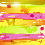 Watercolor background with butterflies, blots and flares