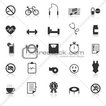 Wellness icons with reflect on white background