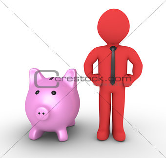 Pig money box and businessman